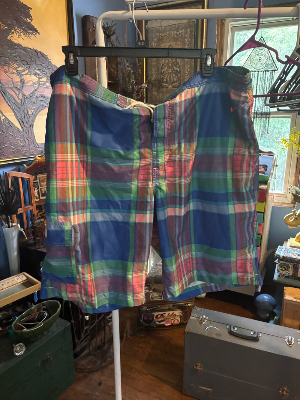 Chaps Multicolor Plaid Swim Shorts - Blue Green Red Pink Orange